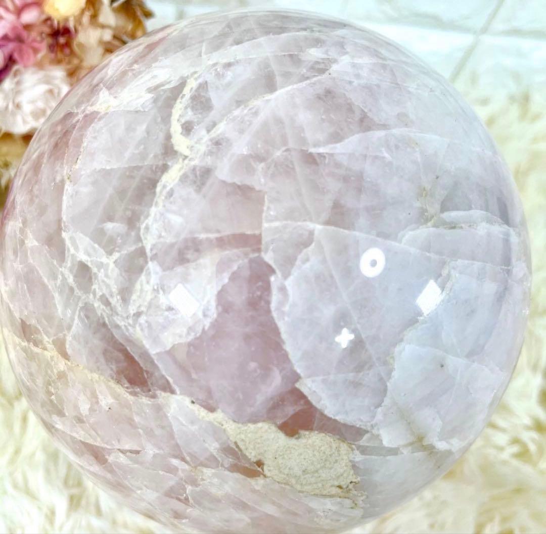 【大玉】ローズクォーツ 球体 6.2kg クラック水晶 スフィア 木製台座付き