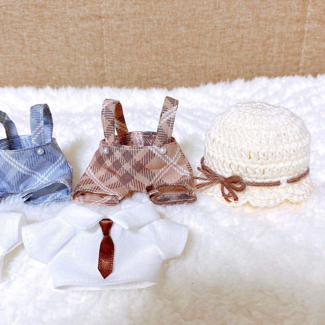 おかゆ/すのチル ぬい服 [くすみチェック]3点(ブルー・モカ)追加帽子2