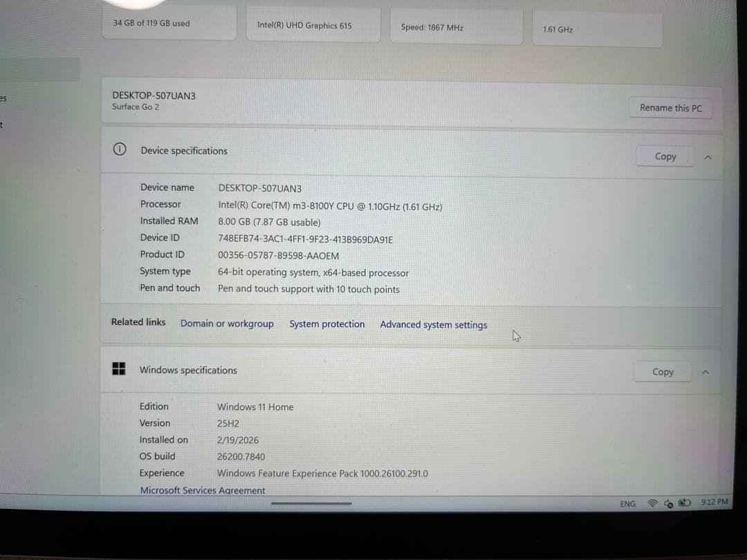 Windowsタブレット本体 Surface Go2 Core m3 8GB 128GB LTE