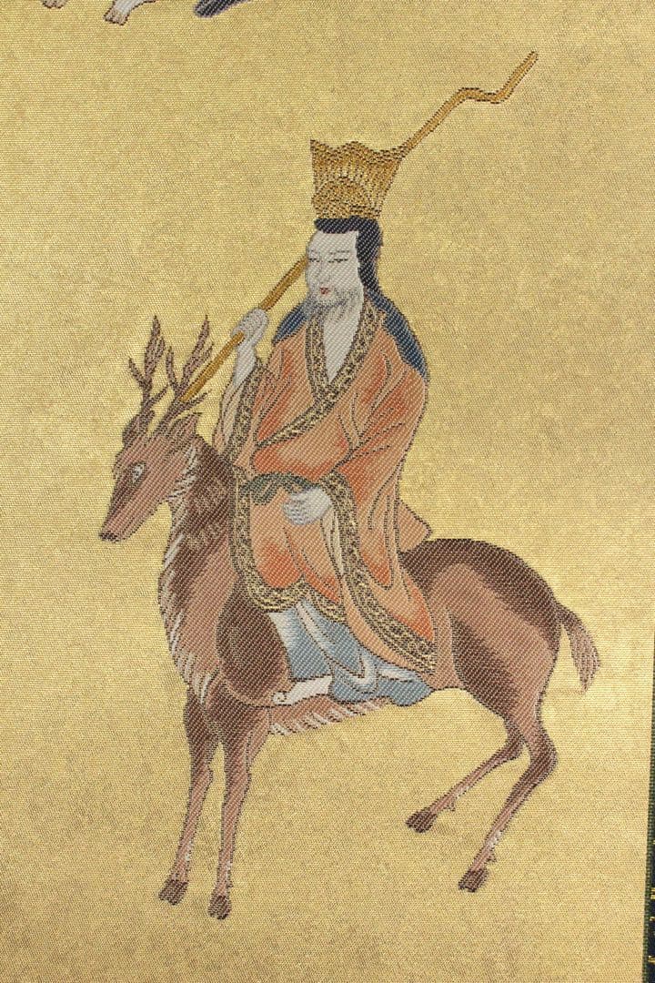 No5746 掛軸　刺繍画　「七福神御尊像之図」　絹本　共箱/畳箱　送料無料