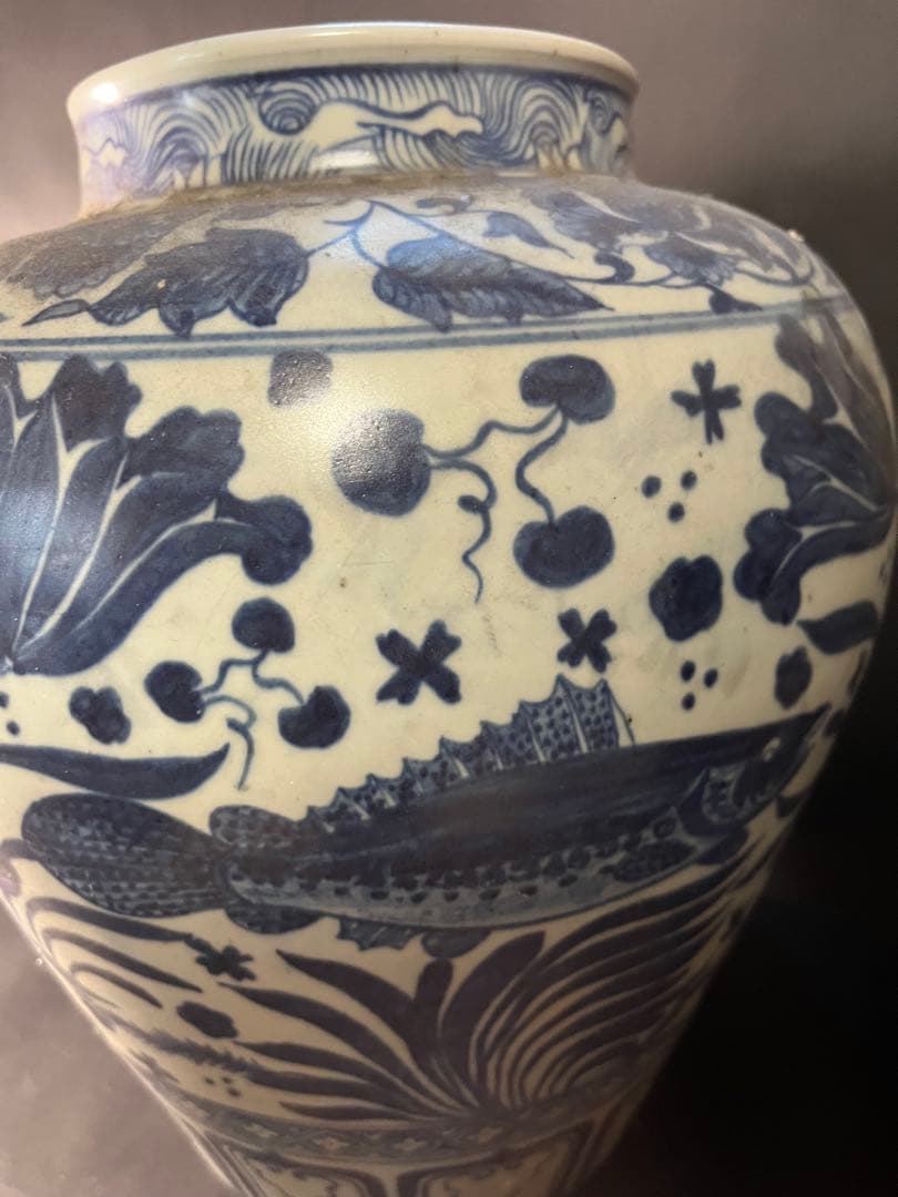 青花魚藻文大壺　古美術　骨董　中国美術　アンティーク