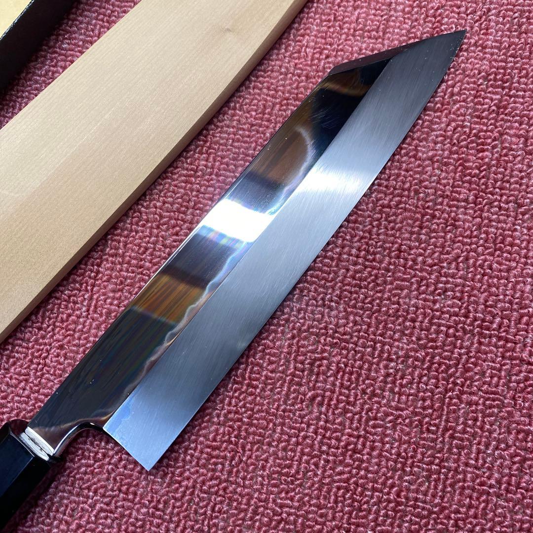 青二鋼　水本焼き　切付包丁　225㎜　7.5寸 鞘付き