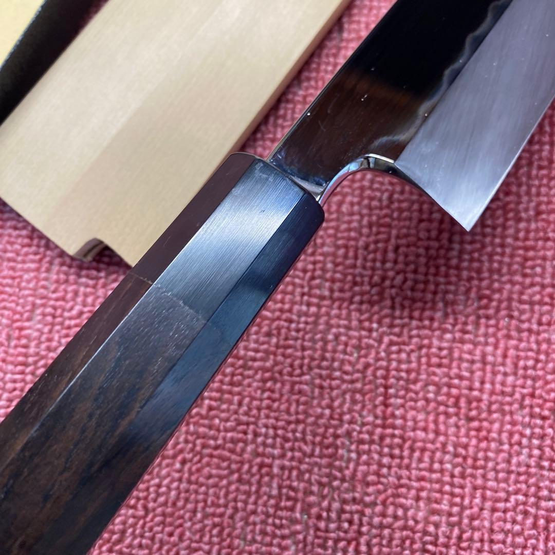青二鋼　水本焼き　切付包丁　225㎜　7.5寸 鞘付き