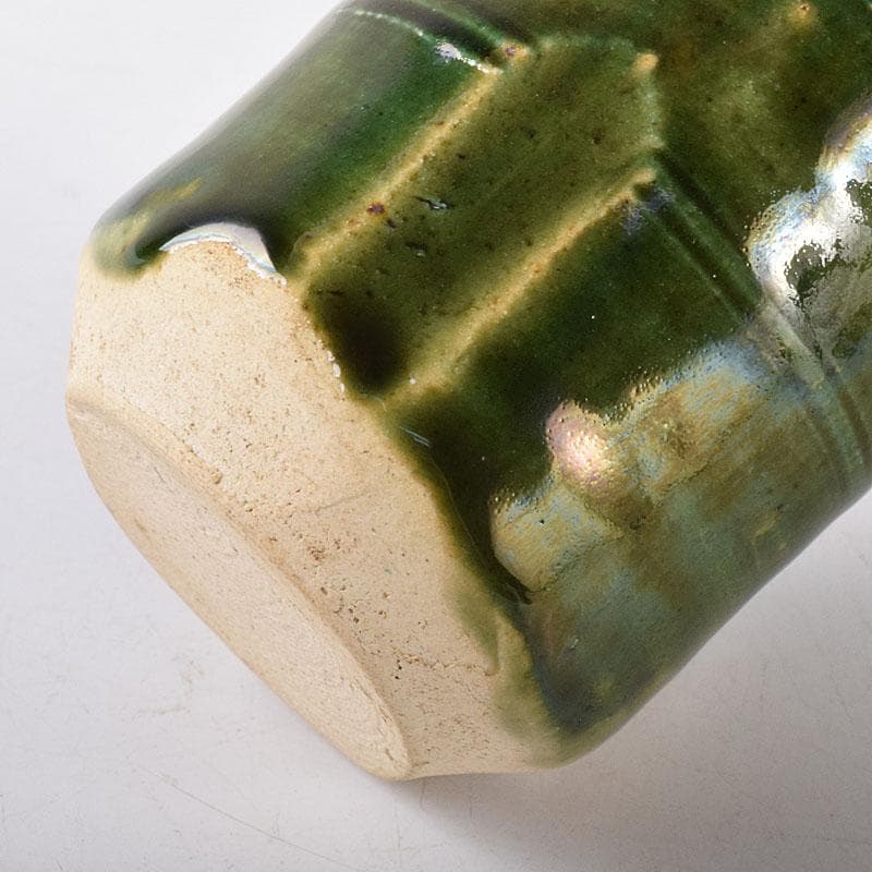 茶道具　山月窯　川本了生造　織部　茶入　仕覆付　共箱　V　7278