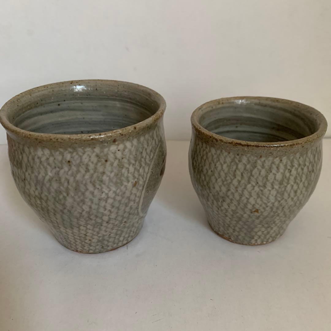 人間国宝　島岡達三 象嵌　夫婦湯呑