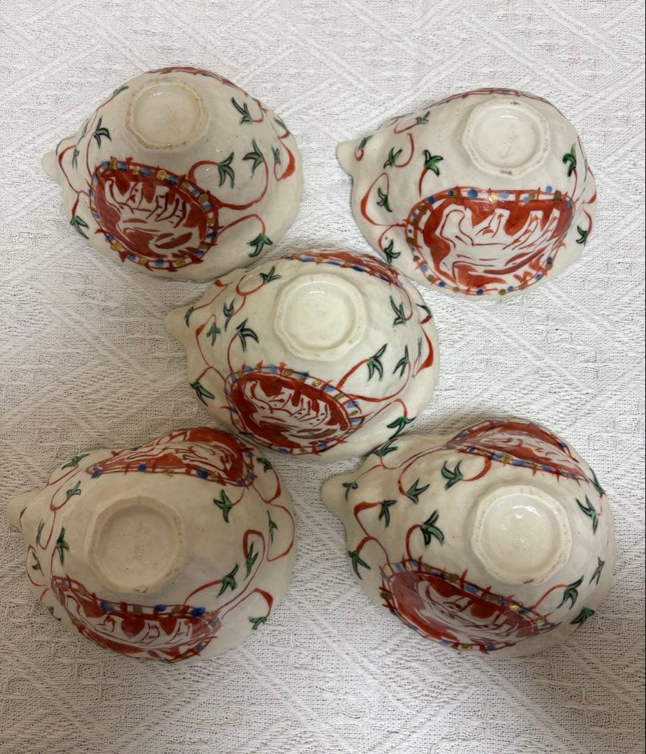 赤絵丸紋片口鉢 5個セット
