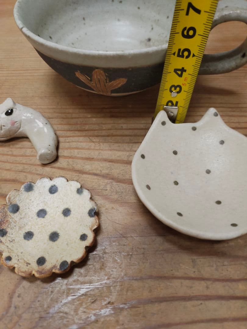 長田恵さん、吉田千穂さん　作家　カップ　猫豆皿　箸置き　セット
