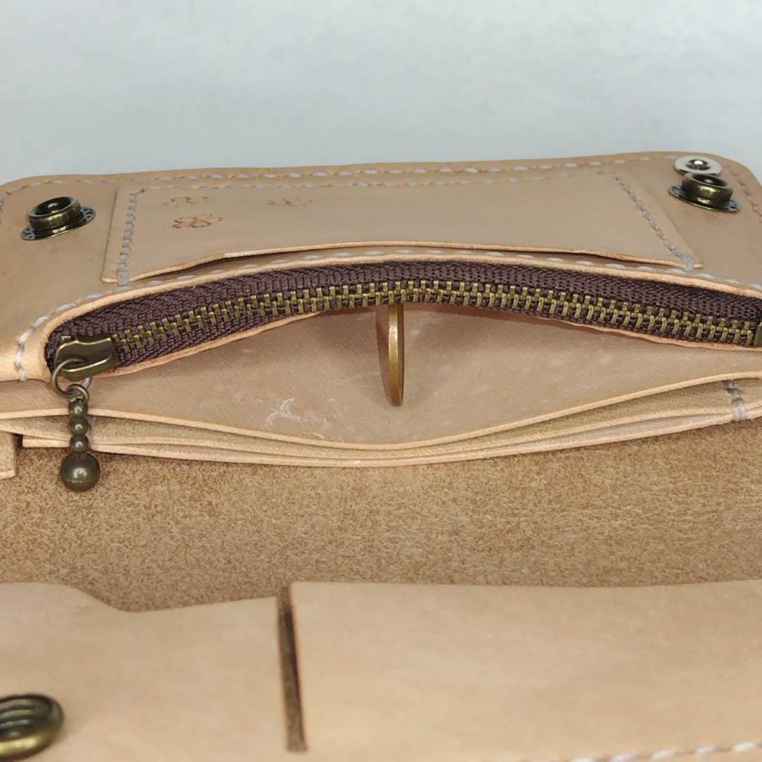 ヌメ革 ミドル トラッカーウォレット 桜刻印 本革 ハンドメイド