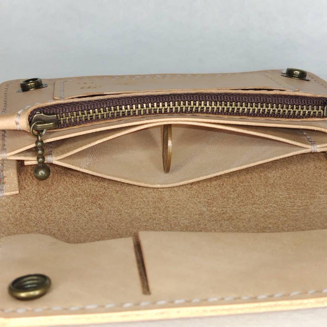 ヌメ革 ミドル トラッカーウォレット 桜刻印 本革 ハンドメイド