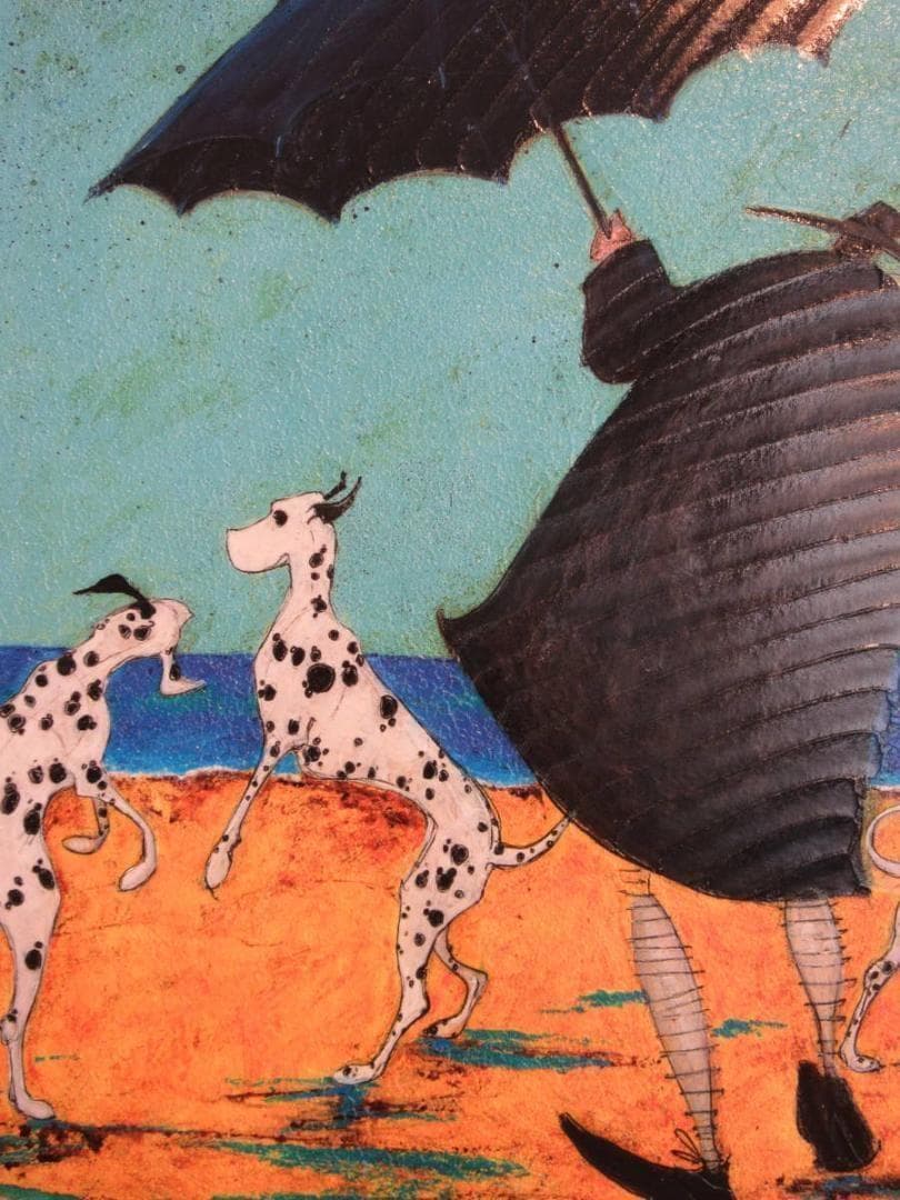 癒し　絵　絵画●サムトフト アートフレーム「ジャックの海岸で」●ダルメシアン　犬