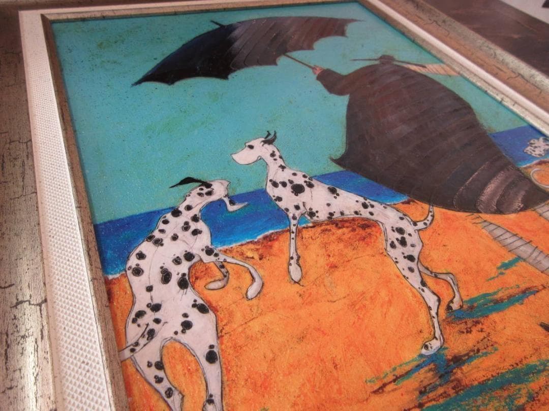 癒し　絵　絵画●サムトフト アートフレーム「ジャックの海岸で」●ダルメシアン　犬