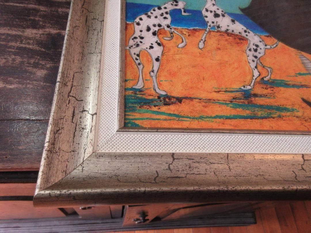 癒し　絵　絵画●サムトフト アートフレーム「ジャックの海岸で」●ダルメシアン　犬