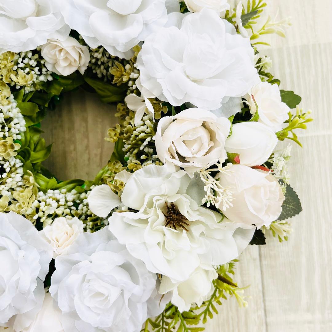 フラワーリース 白 アンティーク 北欧 ホワイト ローズ ボタニカル 175