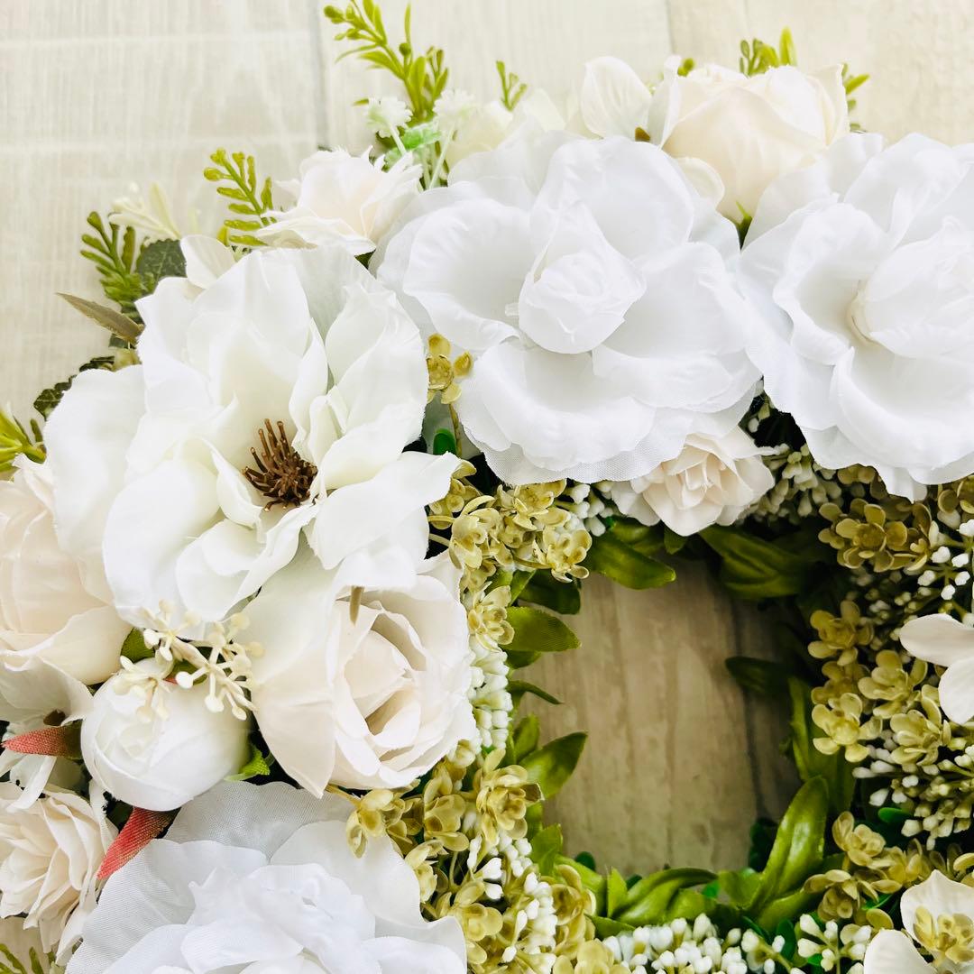フラワーリース 白 アンティーク 北欧 ホワイト ローズ ボタニカル 175