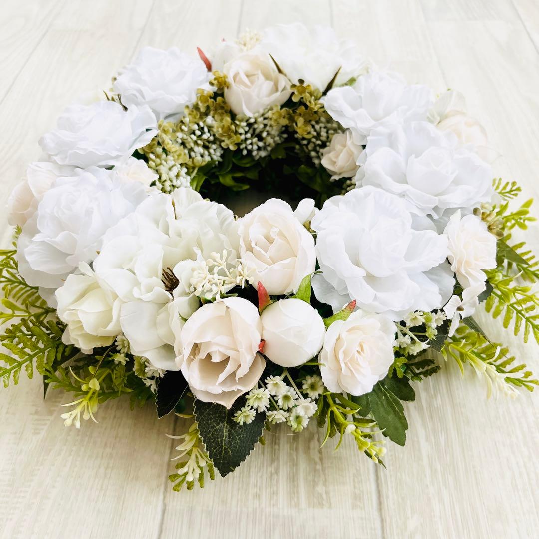 フラワーリース 白 アンティーク 北欧 ホワイト ローズ ボタニカル 175