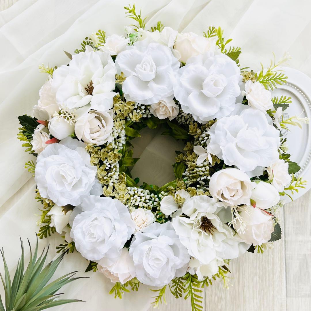 フラワーリース 白 アンティーク 北欧 ホワイト ローズ ボタニカル 175