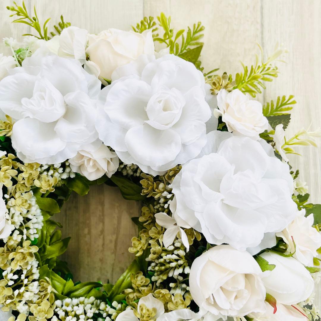 フラワーリース 白 アンティーク 北欧 ホワイト ローズ ボタニカル 175