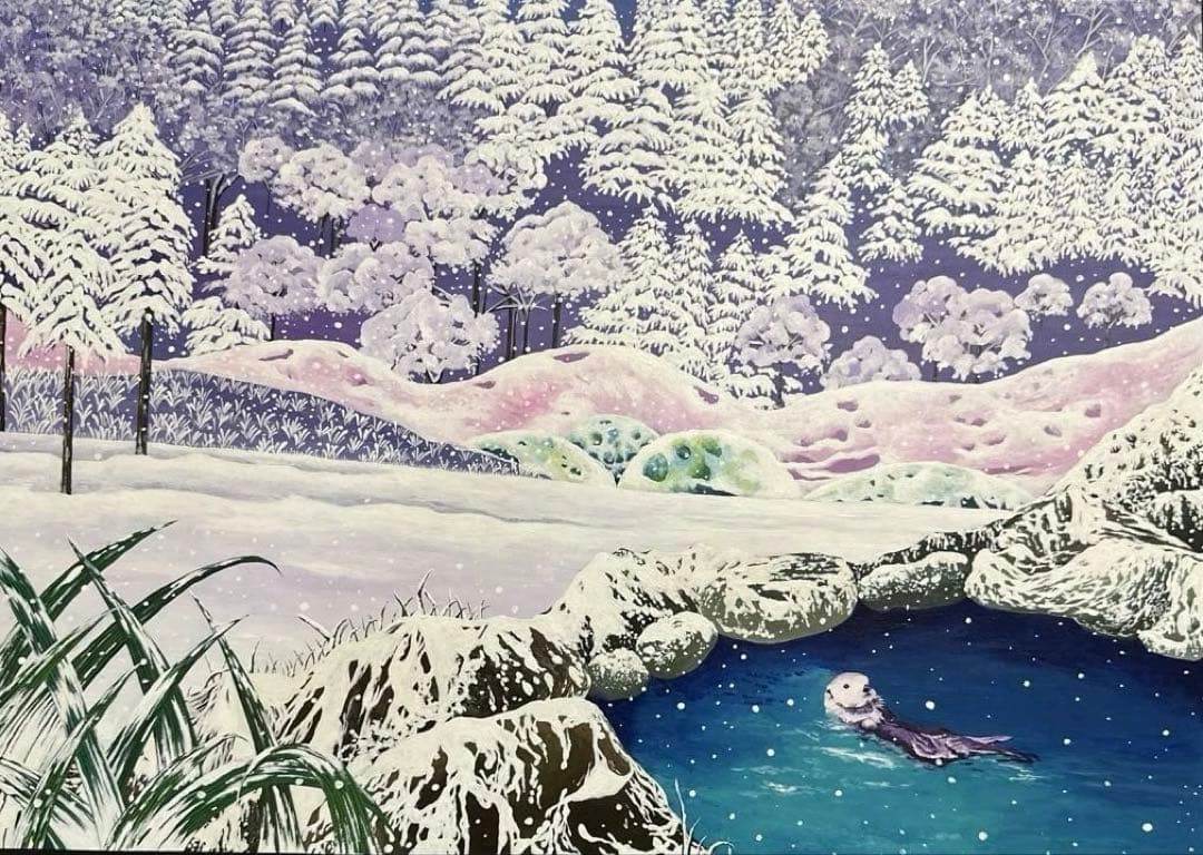 絵画　アクリル画　『旅する雪景色』　冬の絵