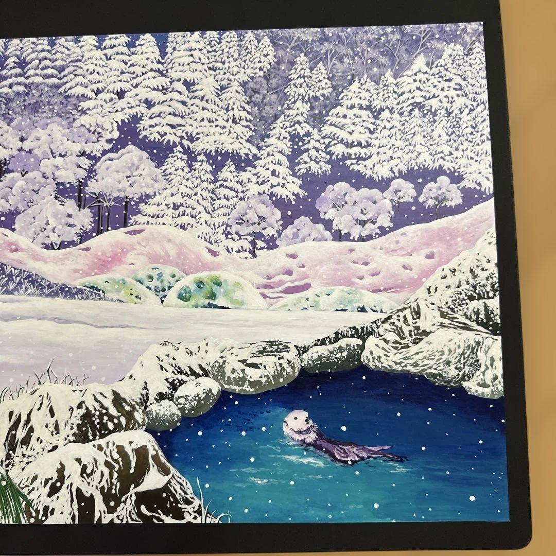 絵画　アクリル画　『旅する雪景色』　冬の絵
