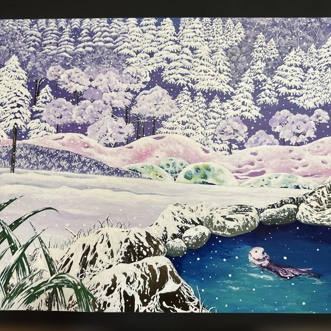 絵画　アクリル画　『旅する雪景色』　冬の絵