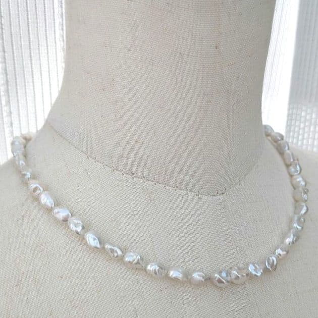 淡水 ケシ真珠 ネックレス ケシパール 約6〜7×8〜10mm 真鍮