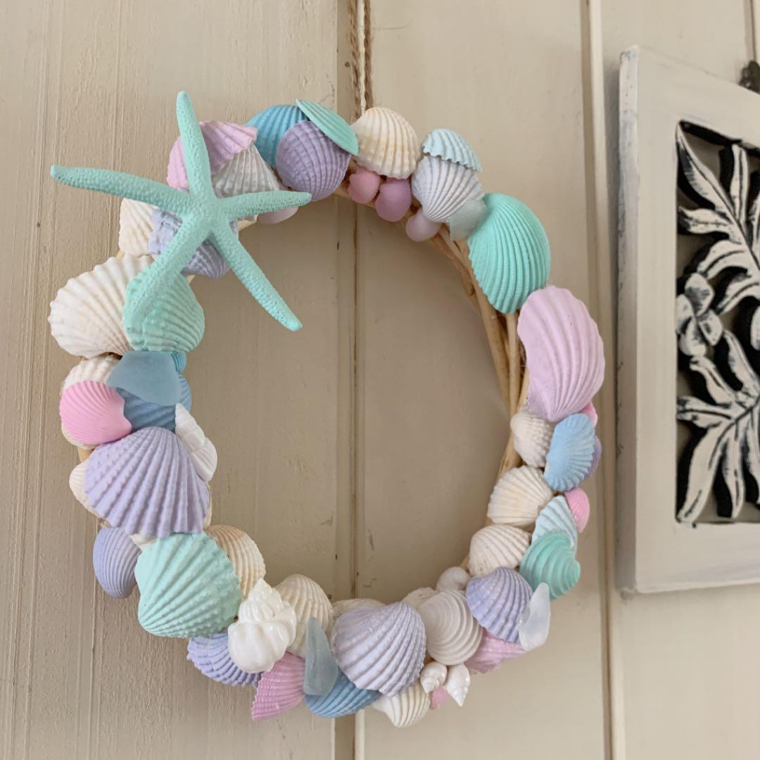 貝殻リース　シェルリース　マリン　パステルカラー　ゆめかわ　アリエル　飾り　南国