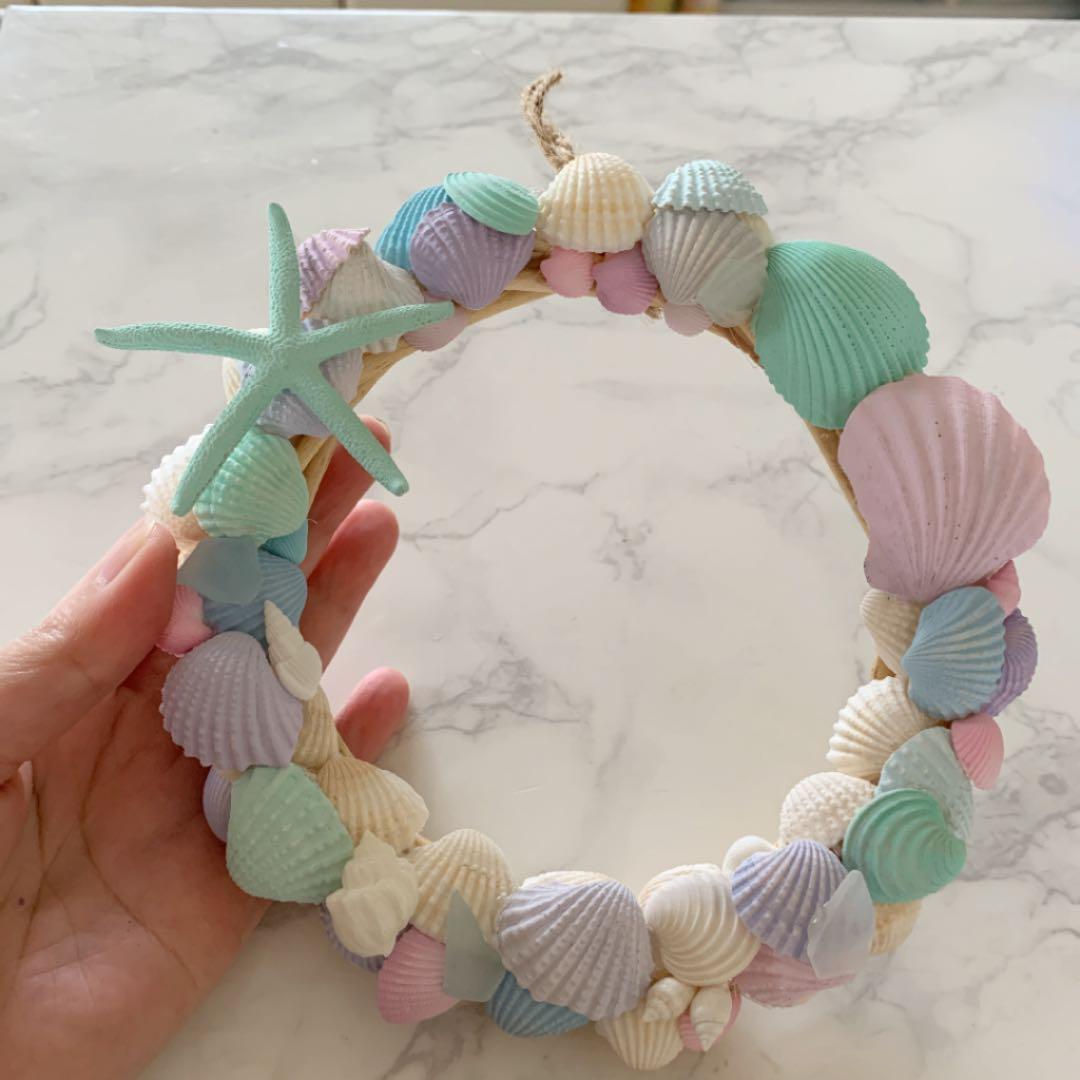 貝殻リース　シェルリース　マリン　パステルカラー　ゆめかわ　アリエル　飾り　南国