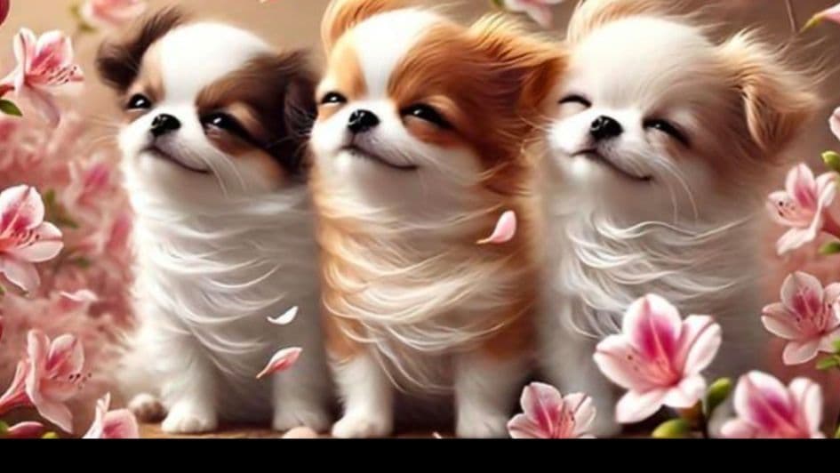 お花とポメラニアン、チワワ、ダックスパネル生地　ハンドメイド