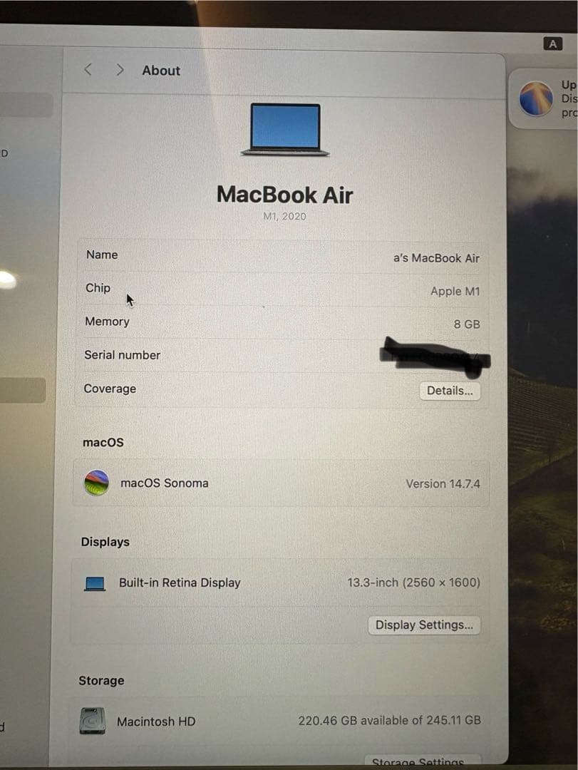 M1 MacBook Air スペースグレイ 8GB/256GB
