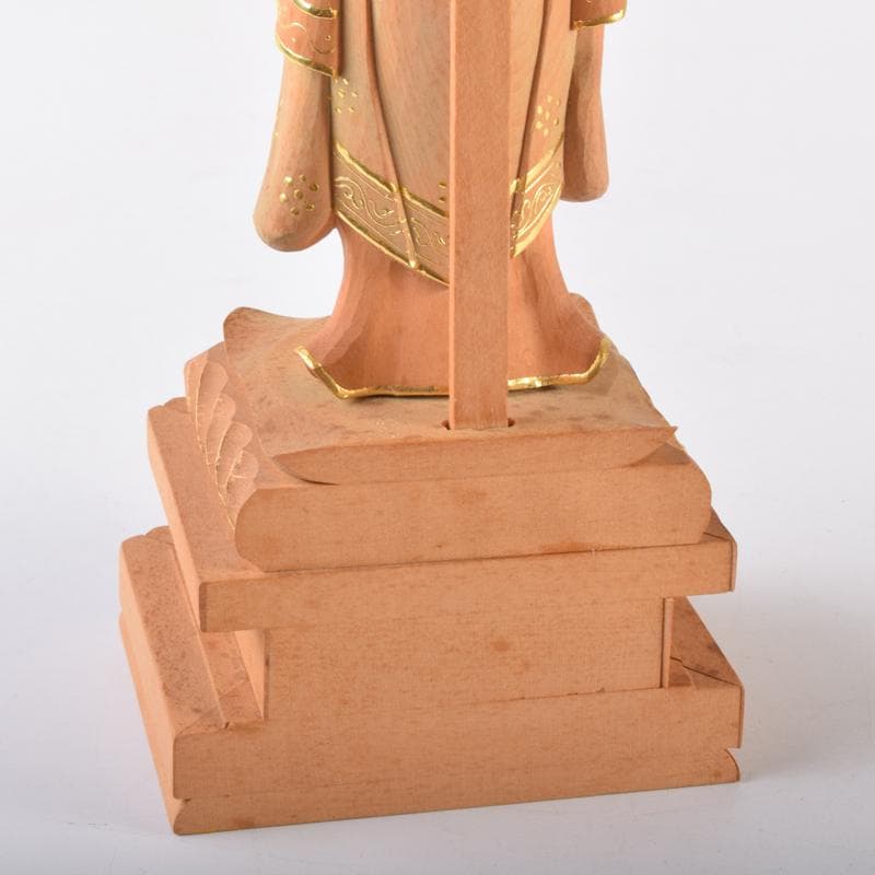 仏教美術　金彩柘植彫刻　慈母観音立像　仏像　置物　M　7076
