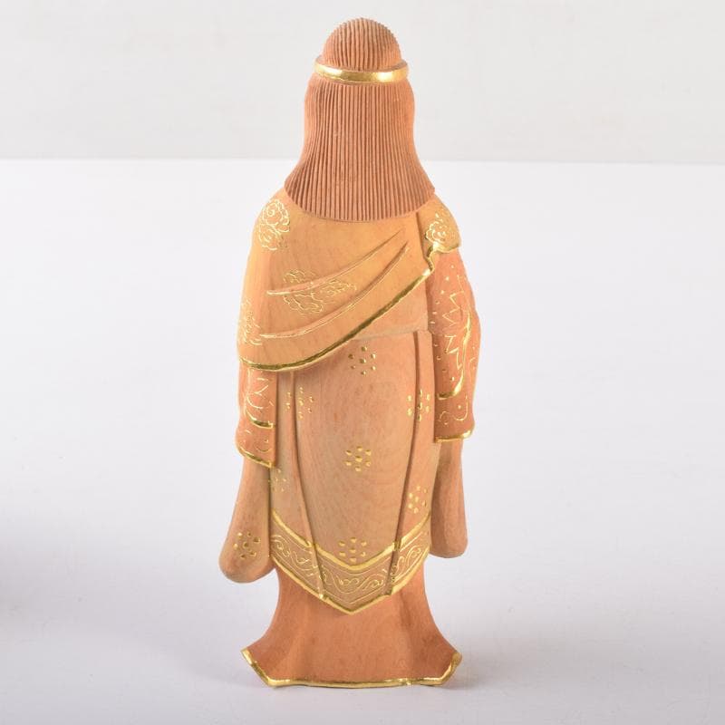 仏教美術　金彩柘植彫刻　慈母観音立像　仏像　置物　M　7076
