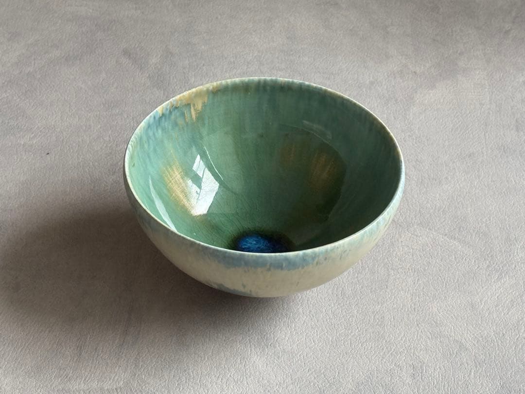 中園晋作　陶器ボウル 緑青色