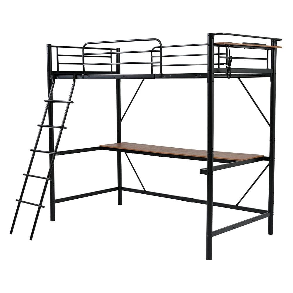 【ブラック】システムベット 宮棚　ロフトベッド シングル コンセント付き