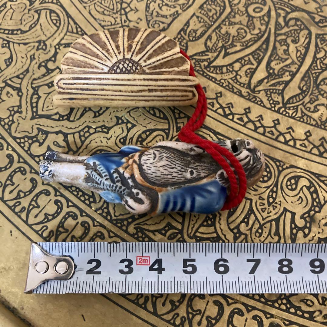 江戸中期〜後期　古根付け　掲げ物　陶器×天然素材　2点セット