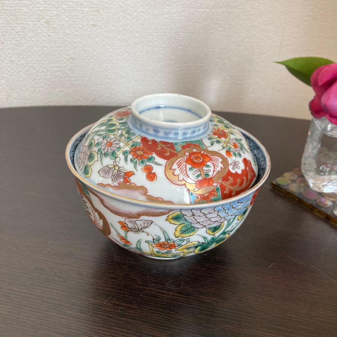 蓋つき椀 花柄 鳥モチーフ