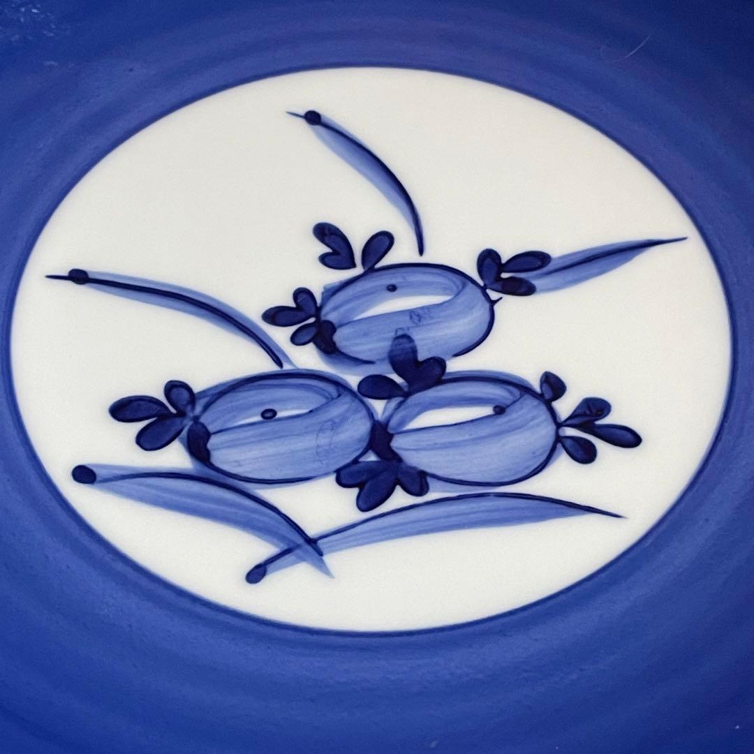 三洋陶器 龍峰窯 染付 瑠璃釉 染付三実文 丸皿