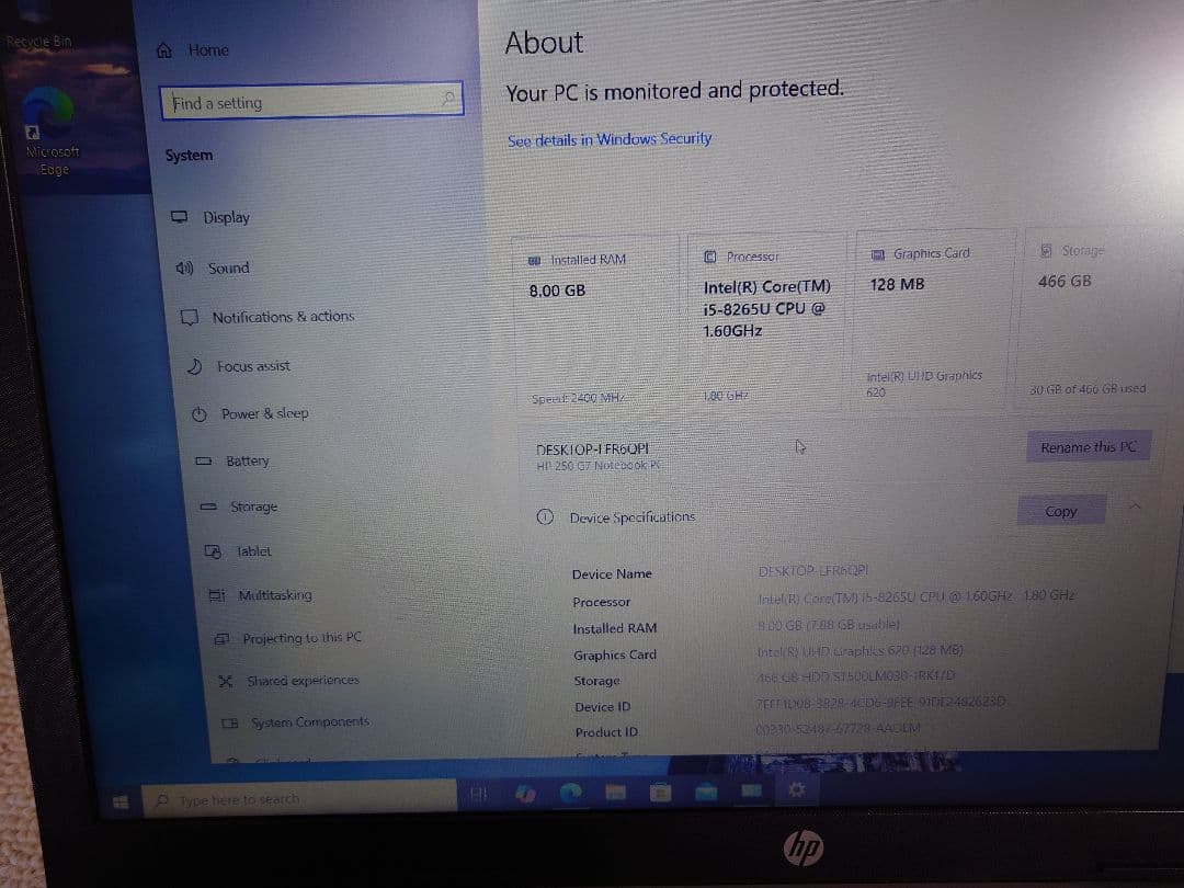 HP ノートパソコン Core i5第8世代。15.6イ ンチ。