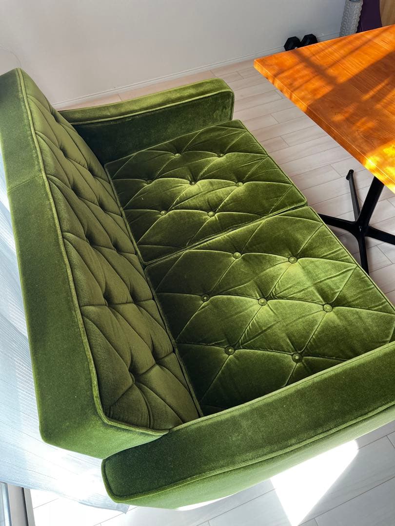 カリモク60 モケットグリーン ロビーチェア 2シーター ソファ