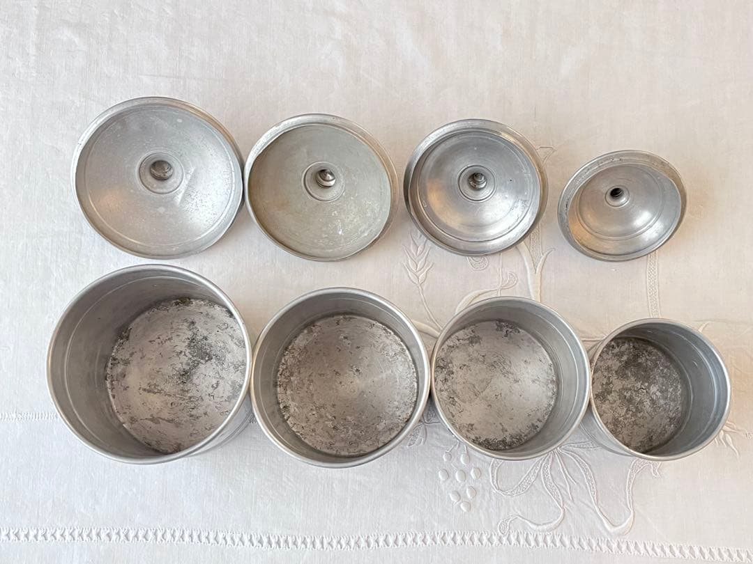 【美品】フランスアンティーク アルミキャニスター 4点セット[3869]