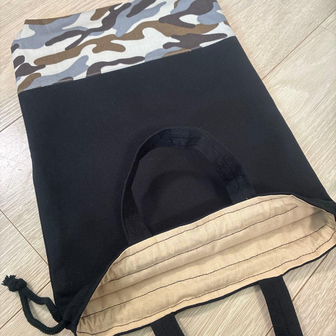 専用！ハンドメイド　大きめ　シューズ袋　巾着袋　迷彩　ブラック