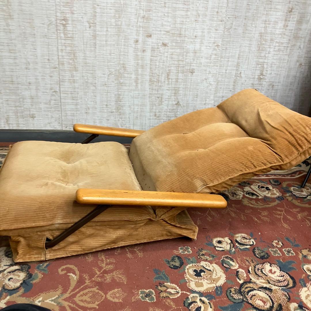 ①国産ビンテージ 昭和レトロ OSLO オスロ コーデュロイリクライニングチェア