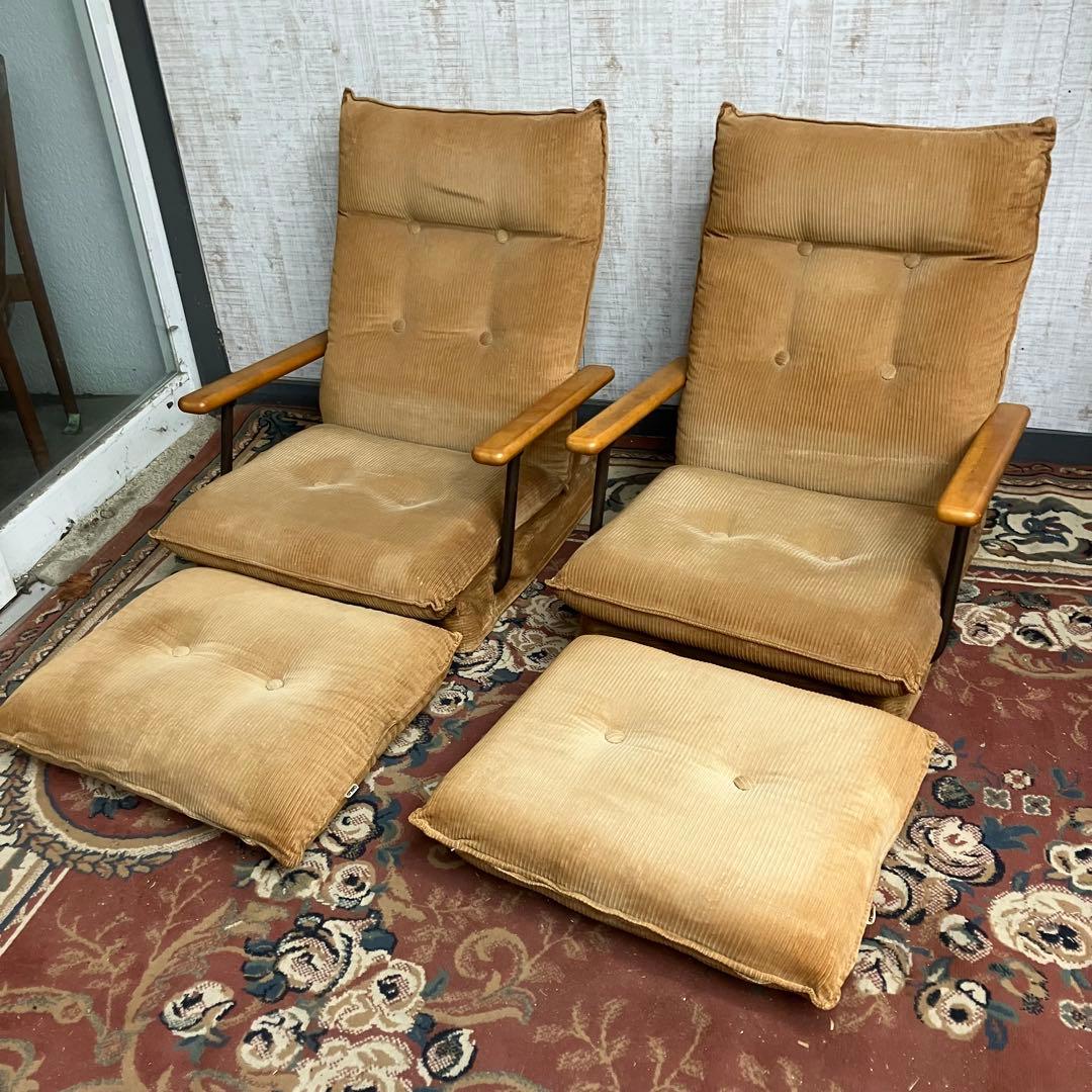 ①国産ビンテージ 昭和レトロ OSLO オスロ コーデュロイリクライニングチェア