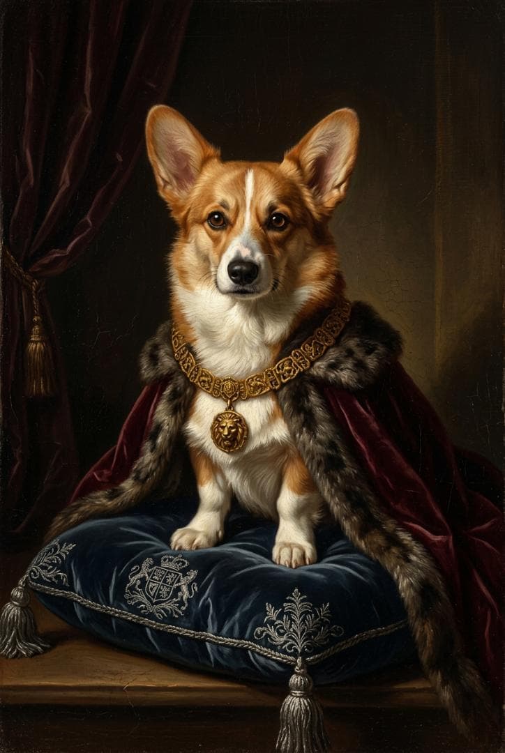 犬（コーギー）のルネサンス風肖像画 油絵風アートA3額装インテリア壁掛け