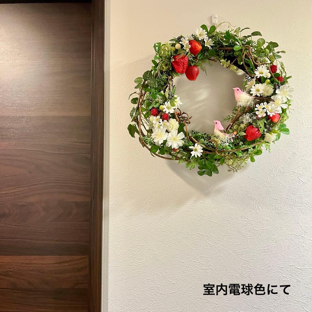 苺見つめる小鳥のリース/大サイズ/いちご/ナチュラル/No.26_30