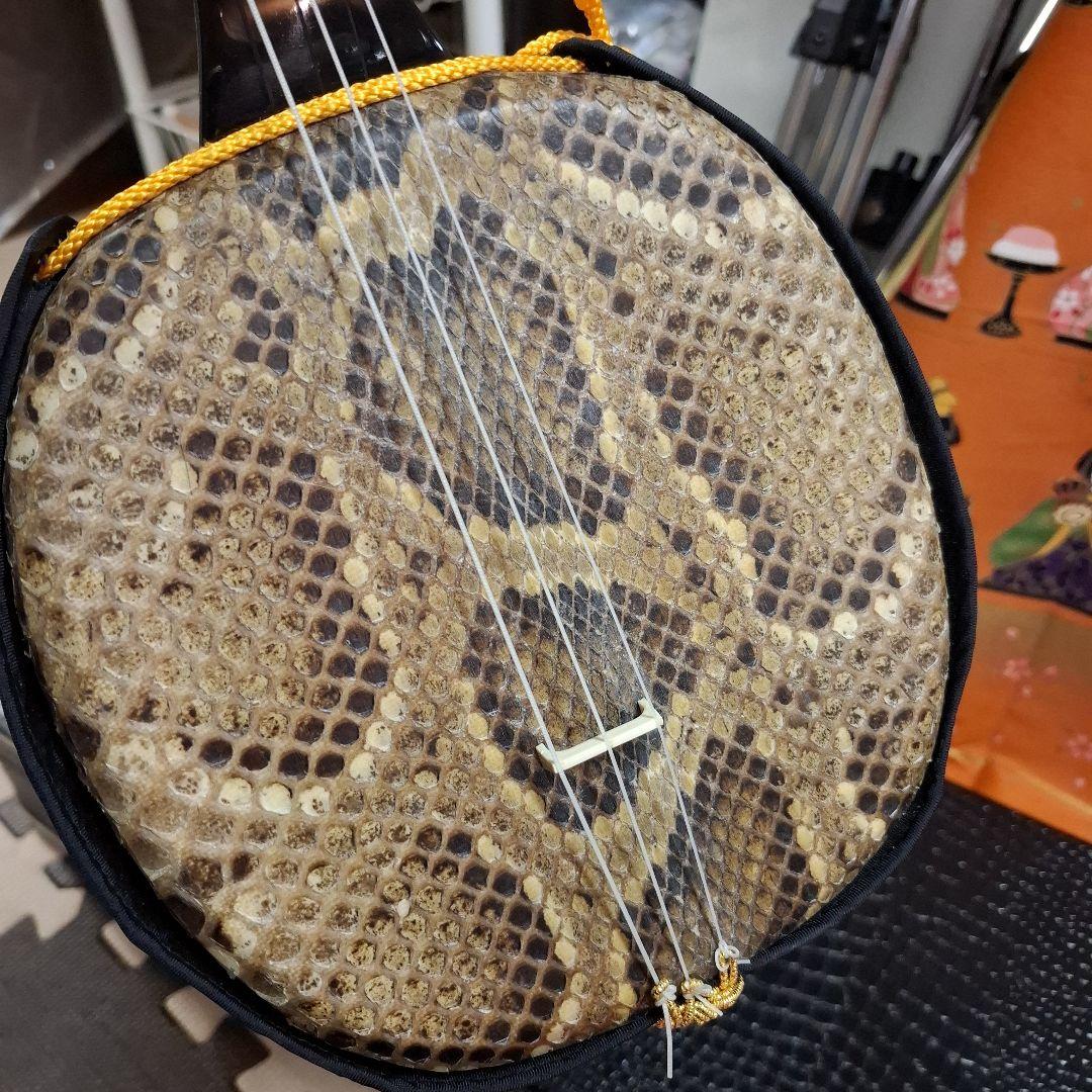 三線　サンシン本体　本皮　 金色装飾付き