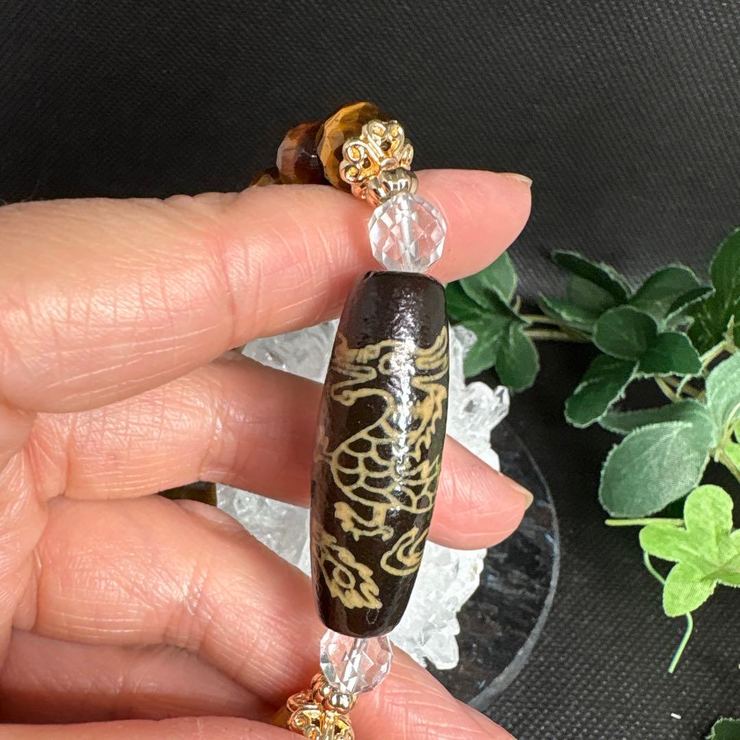 ＊イチゴchan様お取置き4/1＊皇帝龍　天珠　タイガーアイカット　ブレスレット