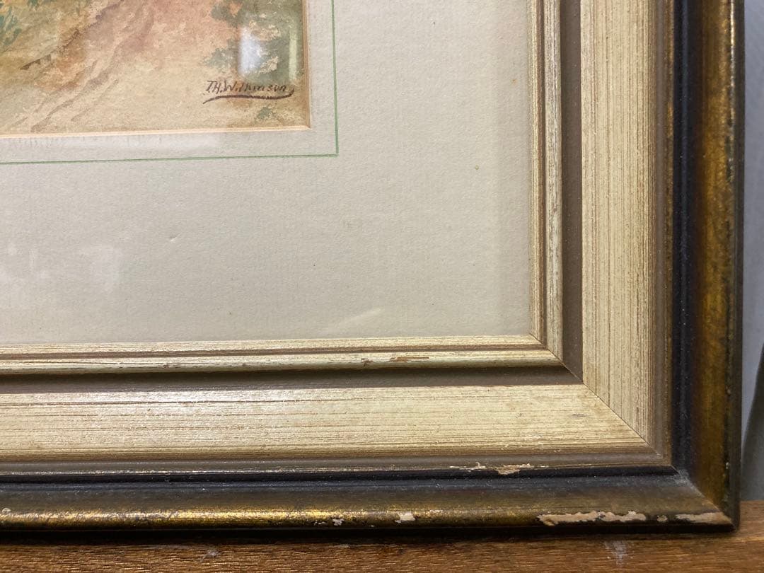 水彩 肉筆 【T H Wilkinson】 「河畔の小径」 アンティーク