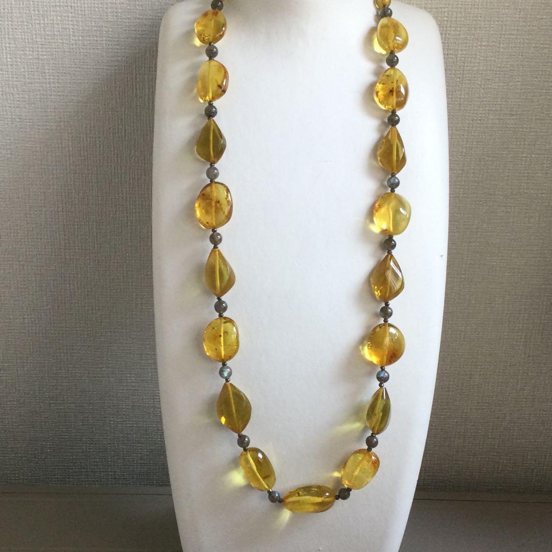 虫入り琥珀ロングネックレス(75cm)