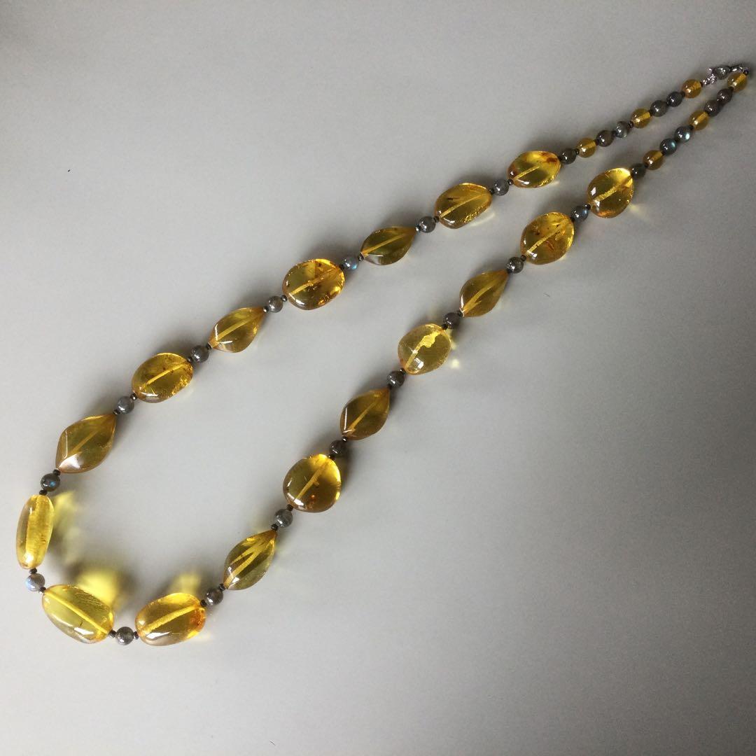虫入り琥珀ロングネックレス(75cm)