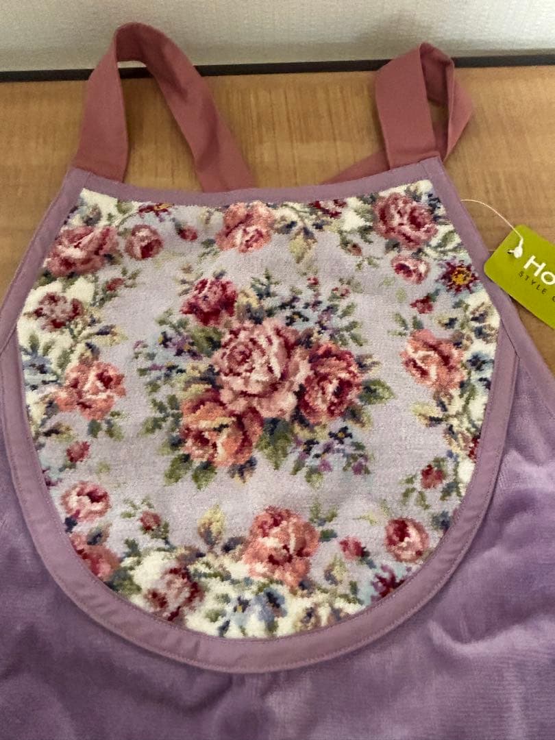 新品　Hotman 花柄刺繍エプロン 紫